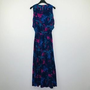 Du Jour Women's XXS Dress Blue Pink Floral Chiffon Maxi Blouson Tank NWOT BU20